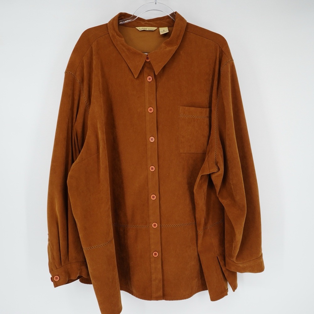 Bechamel  Faux Suede Button Up Shirt Size‎ 3X Brown Long Sleeve Western Festival